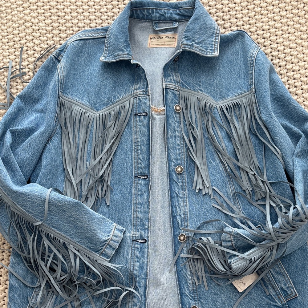NWT free people fringed out denim jacket
